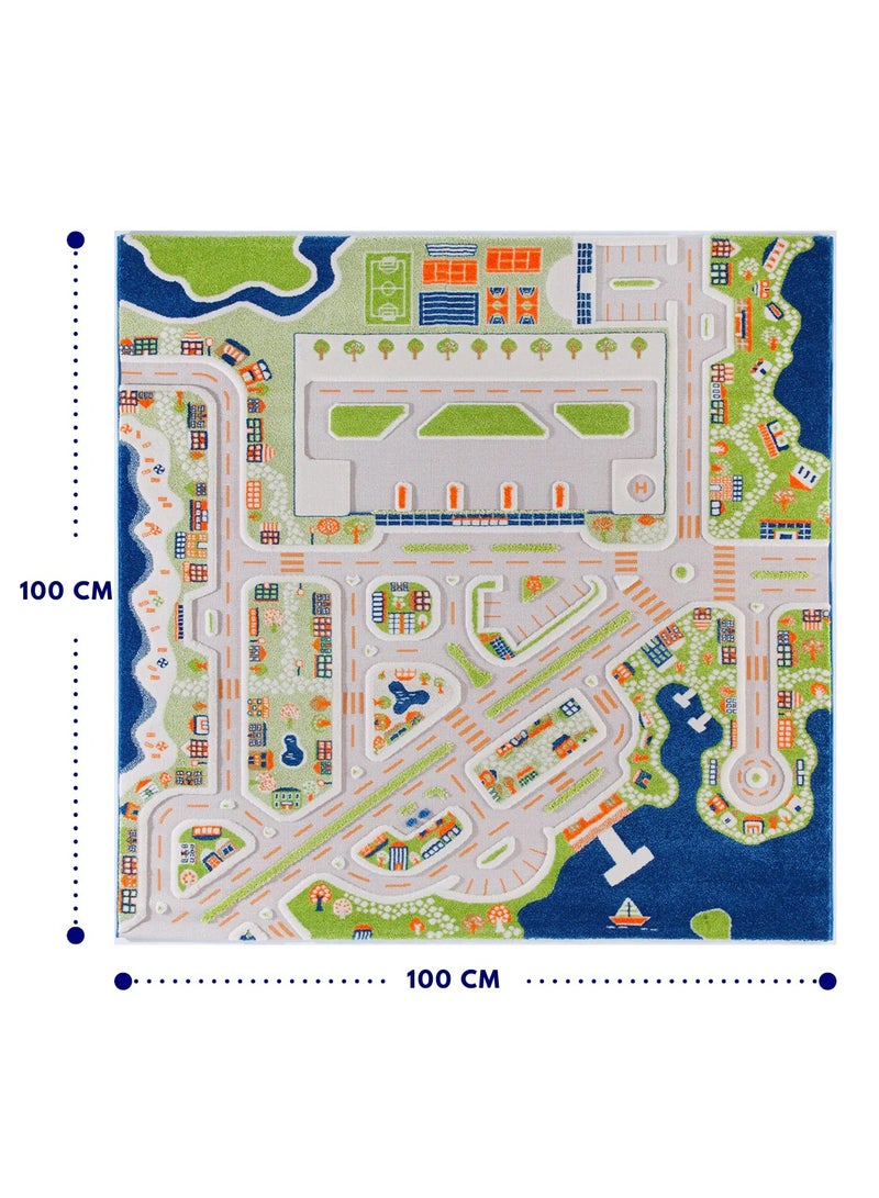 IVI 3D Play Carpet Mini City - Small | Blue | Activity Playmat for Kids & Children | Bedroom, Living Room, Nursery Rug | Polypropylene | Foldable | 100 cm x 100 cm - Image 2