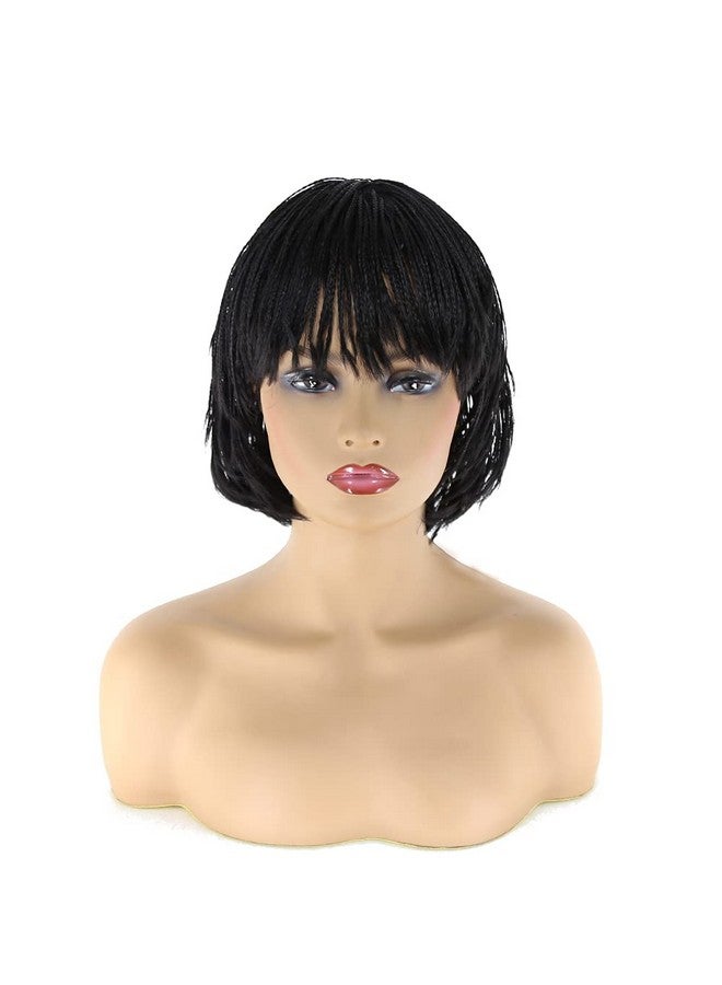BTWTRY Black Synthetic Short Braided Bob Wigs For African American Women With Adjustable Elastic Band Small Box Braided Synthetic Wigs (Short Hair Black) - Image 2
