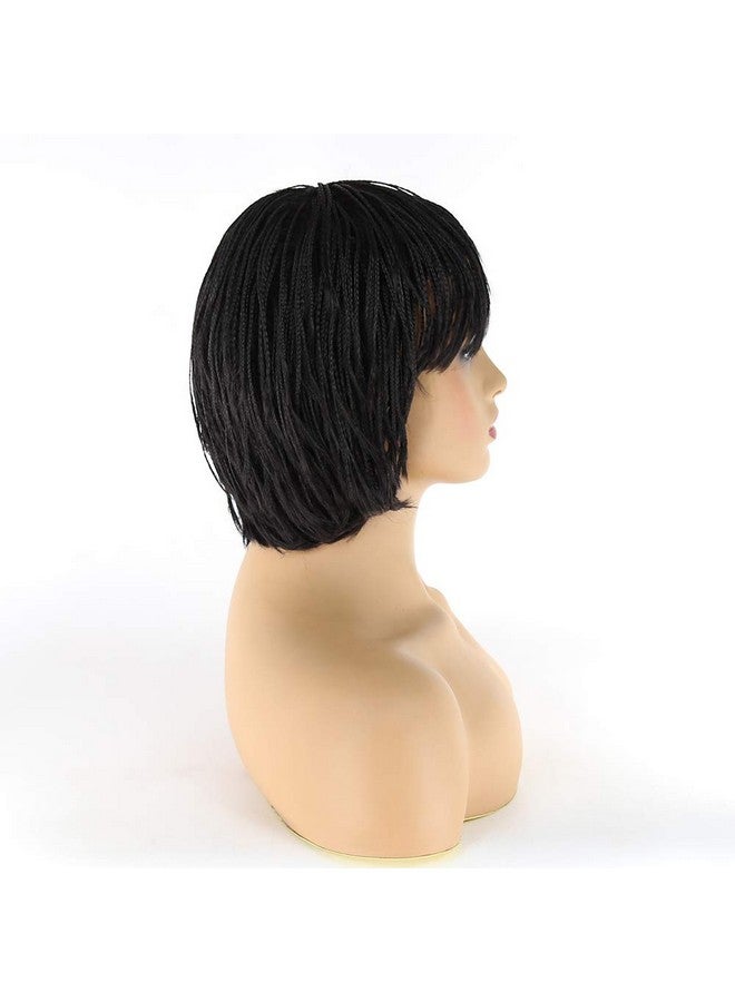 BTWTRY Black Synthetic Short Braided Bob Wigs For African American Women With Adjustable Elastic Band Small Box Braided Synthetic Wigs (Short Hair Black) - Image 4