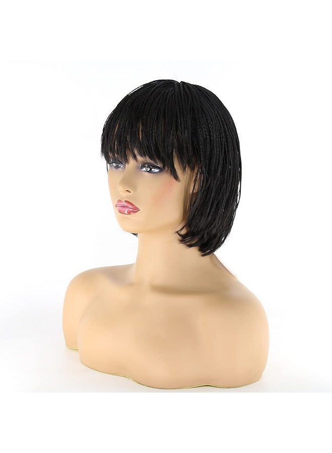 BTWTRY Black Synthetic Short Braided Bob Wigs For African American Women With Adjustable Elastic Band Small Box Braided Synthetic Wigs (Short Hair Black) - Image 5