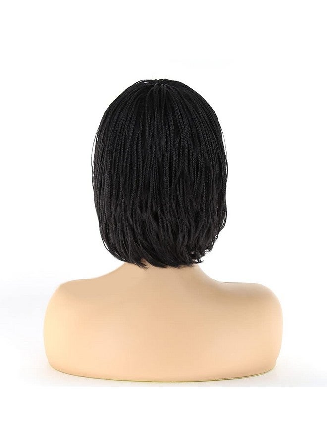 BTWTRY Black Synthetic Short Braided Bob Wigs For African American Women With Adjustable Elastic Band Small Box Braided Synthetic Wigs (Short Hair Black) - Image 3