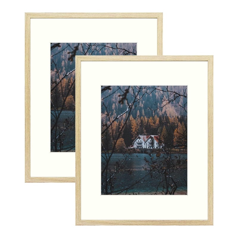 Frametory 16x20 Picture Frame with Mat for 11x14 Picture  Country Rustic Style  High Definition Glass Wide Molding  Preinstalled Wall Mounting Hardware Rustic Beige 2 Pack