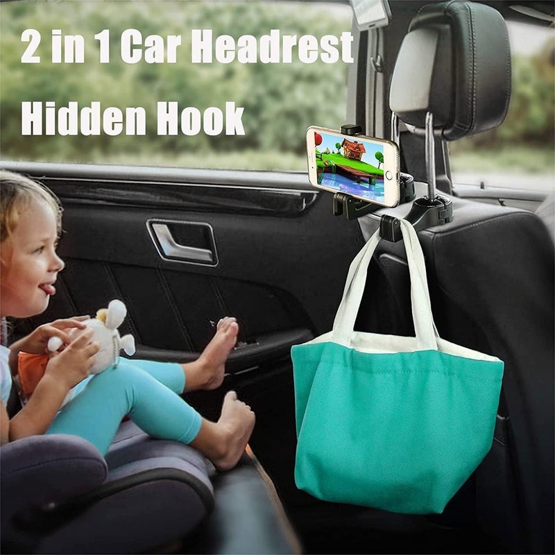 klarako 2 in 1 Car Headrest Hidden Hook, 2023 New 2 in 1 Car Seat Headrest Hook, 360°Rotation Headrest Hooks with Phone Holder, Universal Multifunctional Car Vehicle Headrest Hook for Car, Bag (1Pcs-Red) - Image 2