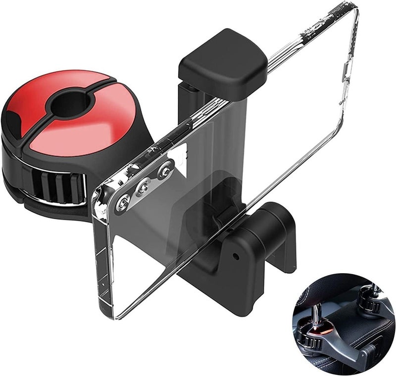 klarako 2 in 1 Car Headrest Hidden Hook, 2023 New 2 in 1 Car Seat Headrest Hook, 360°Rotation Headrest Hooks with Phone Holder, Universal Multifunctional Car Vehicle Headrest Hook for Car, Bag (1Pcs-Red) - Image 1