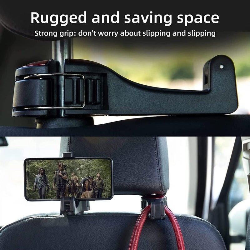 klarako 2 in 1 Car Headrest Hidden Hook, 2023 New 2 in 1 Car Seat Headrest Hook, 360°Rotation Headrest Hooks with Phone Holder, Universal Multifunctional Car Vehicle Headrest Hook for Car, Bag (1Pcs-Red) - Image 5