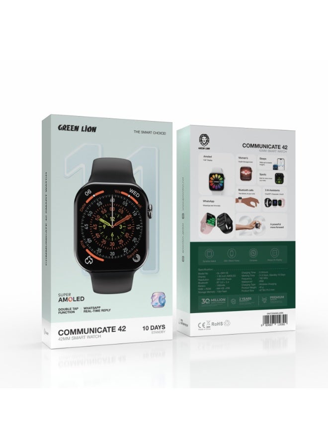 GREEN LION Communicate 42 Smart Watch / 1.85" AMOLED Display / Bluetooth Calls / 10 Days Standby / IP68 Waterproof / Health Monitoring / 1GB RAM / 1.6GB Storage / Fitness Tracking - Black - Image 3