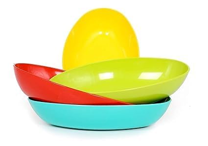 PARABRAHMA Colorful Melamine Serving Bowls, Plastic, 4 Pieces, Yellow, Red, Green, Blue - Image 4