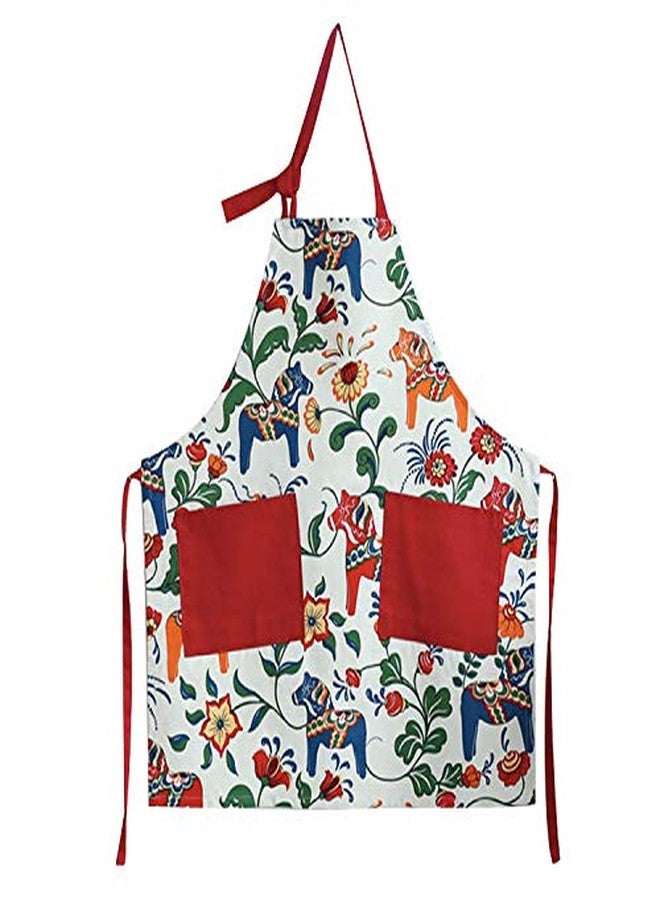 Love Potato Cute Cartoon Dala Horse Design Adjustable Kitchen Cooking Apron for Women with 2 Pockets, Red - Image 1