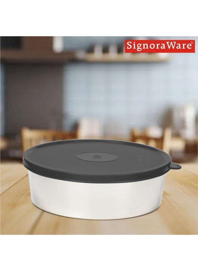 Signoraware Stainless Steel Papad and Chapati Box Food Storage Box with tighe seal Lid 1750ml, Black - Image 2