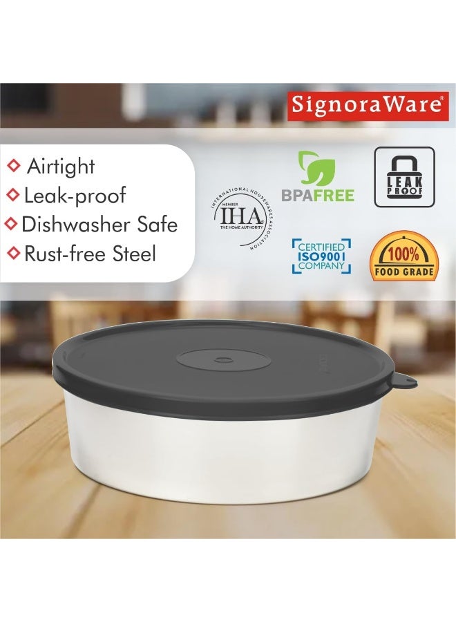 Signoraware Stainless Steel Papad and Chapati Box Food Storage Box with tighe seal Lid 1750ml, Black - Image 4