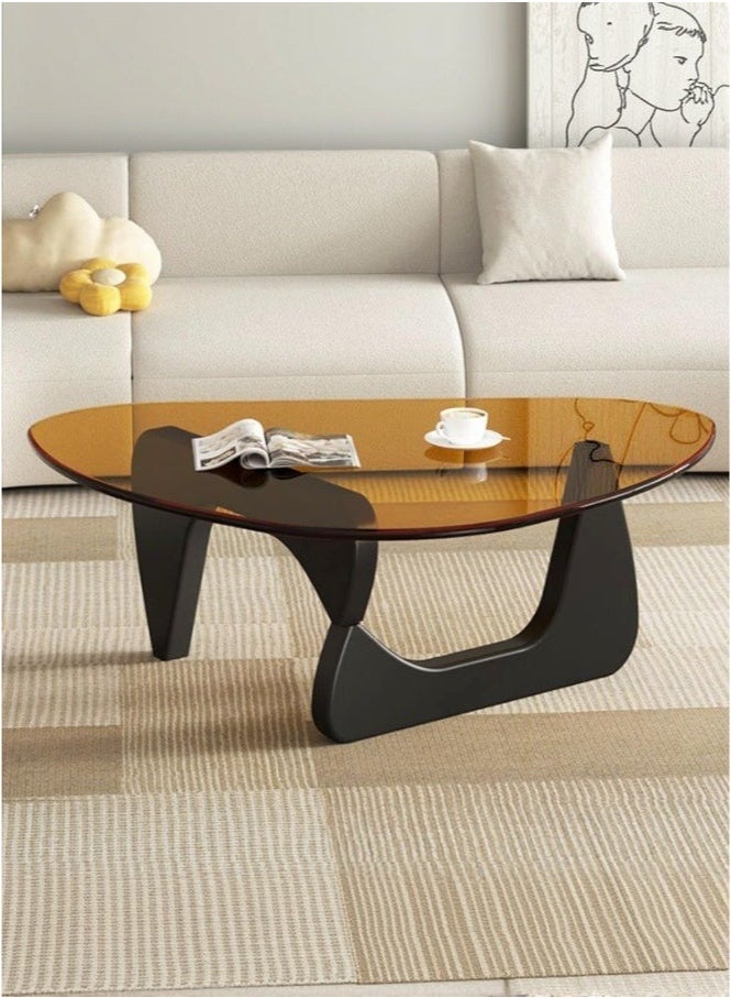 WALALLA Modern Glass Coffee Table for Living Room, Small mid Century Modern Coffee Table, Sleek Coffee Tables, Suitable for Bedroom Living Room Reception Office Tables,Black/Brown,91*65*40cm - Image 1