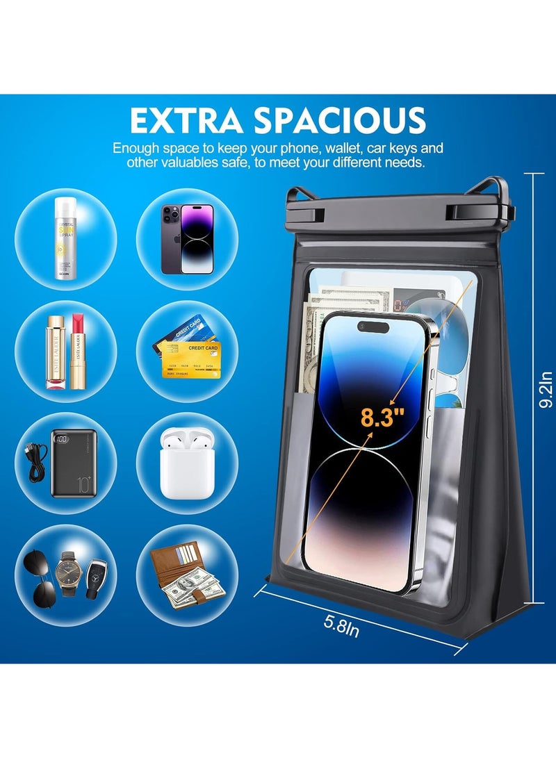 Large Floating Waterproof Phone Pouch with Sealing Strip, Cell Phone Dry Bag Case for iPhone 15 14 13 12 Pro Max Galaxy Google All Phones, Universal Float Waterproof Bag for Beach Vacation
