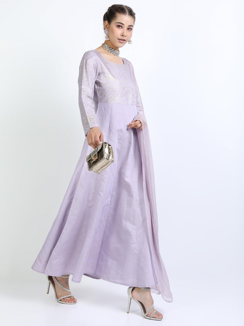 Vishudh Women 3/4 Sleeve Round Neck Dress Set VNDS000217 Purple S - Image 2