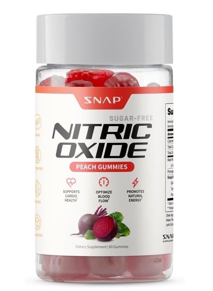 SNAP SUPPLEMENTS أكسيد النيتريك - حلوى الخوخ، خالية من السكر، تدعم صحة القلب، تعزز تدفق الدم، تعزز الطاقة الطبيعية، مكمل غذائي | 60 حلوى - Image 1