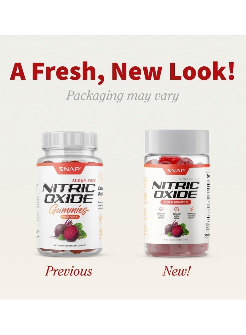 SNAP SUPPLEMENTS أكسيد النيتريك - حلوى الخوخ، خالية من السكر، تدعم صحة القلب، تعزز تدفق الدم، تعزز الطاقة الطبيعية، مكمل غذائي | 60 حلوى - Image 2