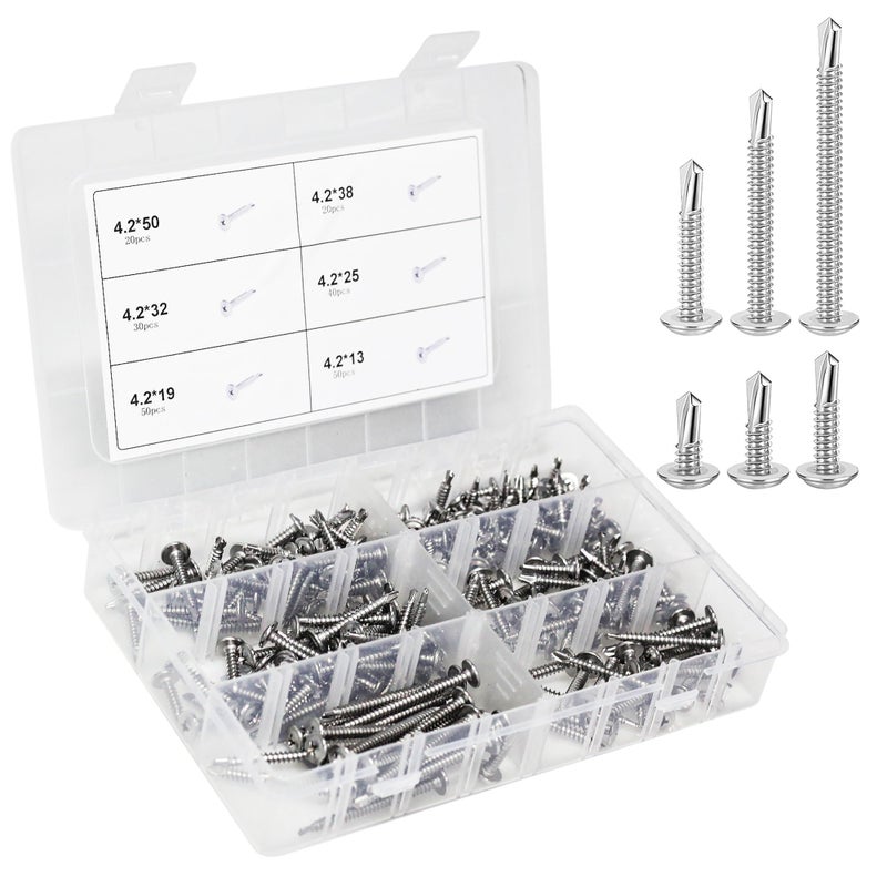 DN DENNOV 210pcs Self-Tapping Screws, Stainless Steel, M4.2 x 50mm/38mm/30mm/25mm/19mm/13mm - Image 1