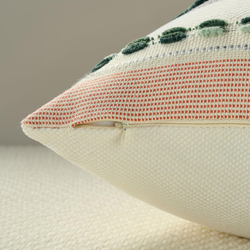 FUTEI Green Decorative Throw Pillow Covers 18x18 Inch Set of 2, Soft Tufted Striped Textured Accent Cushion Case,Boho Pillows for Couch Decor - Image 3