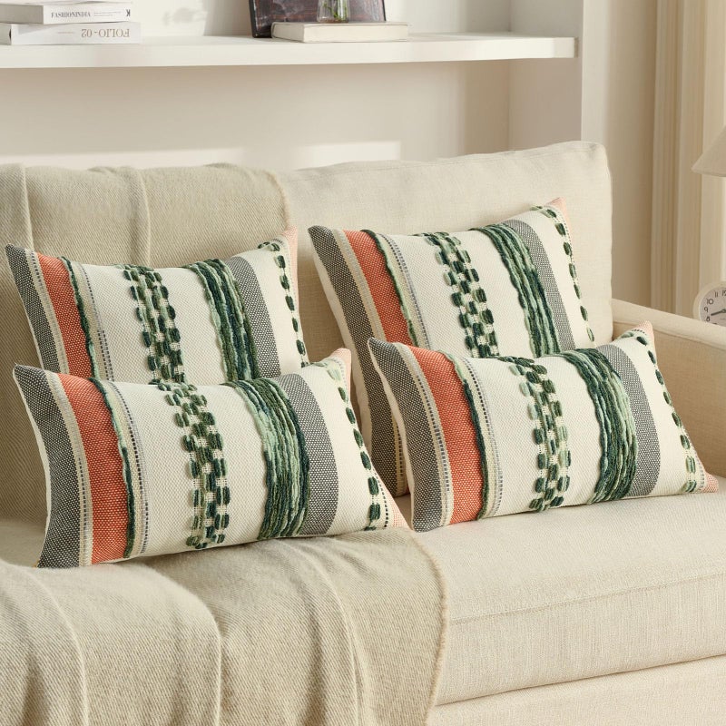 FUTEI Green Decorative Throw Pillow Covers 18x18 Inch Set of 2, Soft Tufted Striped Textured Accent Cushion Case,Boho Pillows for Couch Decor - Image 5