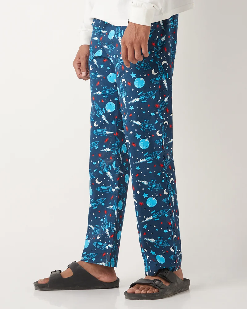 bewakoof Men's Blue All Over Printed Pyjamas
