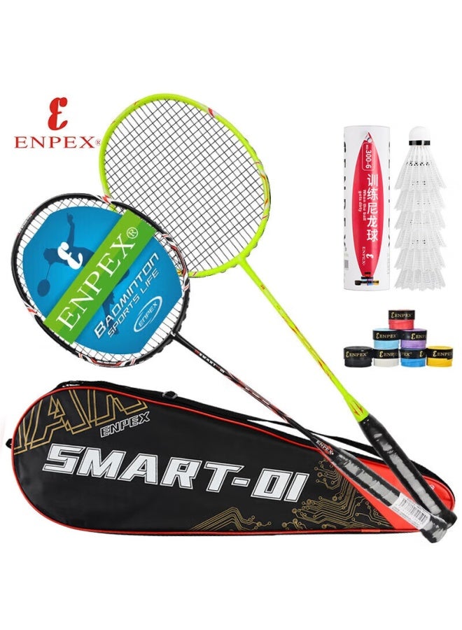 Enpex High-power Full Carbon Badminton Racket, Double Racket Smart01 Green/black, Includes 300-6 Shuttles And Grip Tape - Image 1