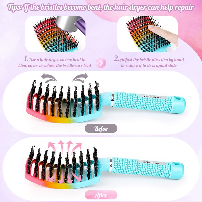 Bsisme Boar Bristle Hair Brush, Curved Vented Detangler Brush Faster Blow Drying, Paddle Detangling Brush for Women Men Kids Wet Dry Long Curly Thick Straight Hair, Make Hair Shiny and Healthier(Green+Blue) - Image 5