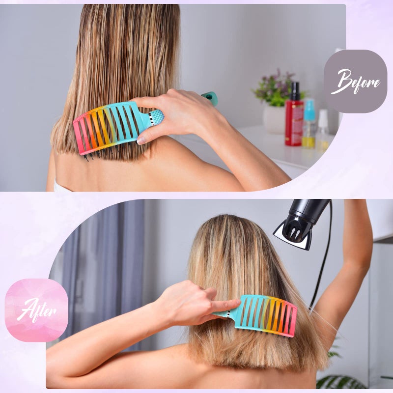 Bsisme Boar Bristle Hair Brush, Curved Vented Detangler Brush Faster Blow Drying, Paddle Detangling Brush for Women Men Kids Wet Dry Long Curly Thick Straight Hair, Make Hair Shiny and Healthier(Green+Blue) - Image 3
