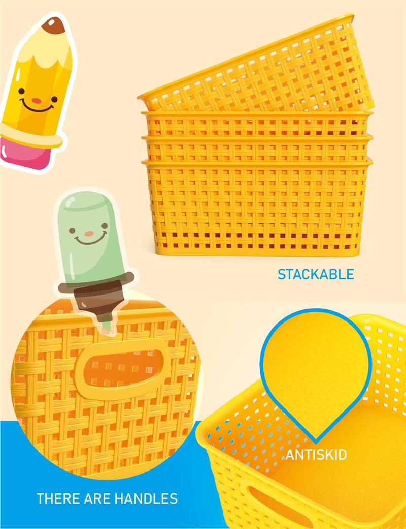 Wyt 6-Pack Plastic Small Shelf Storage Weave Baskets Organizing For Cabinets And Pantries  Yellow - Image 3