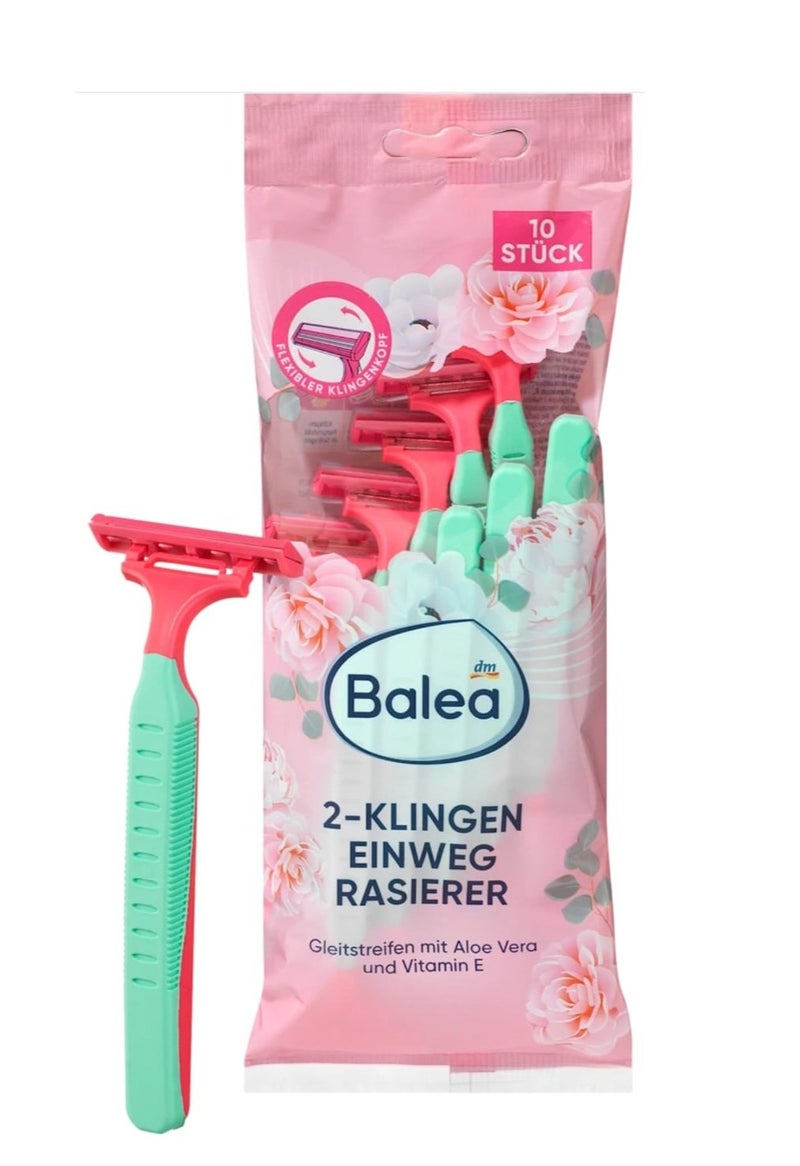 Balea 2-Blade Disposable Body Razors with Aloe Vera & Vitamin E, 10 Pieces - Image 1