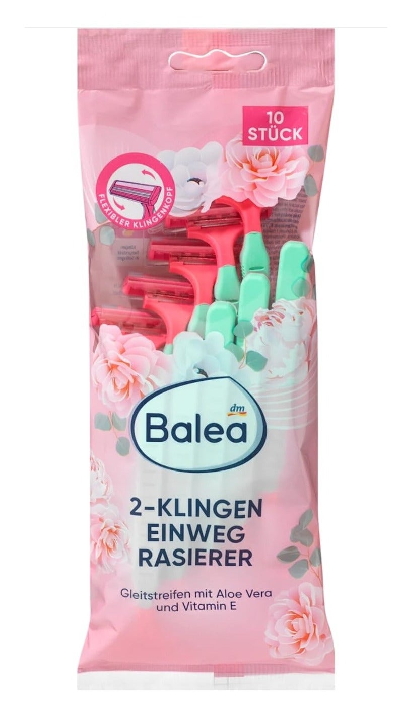 Balea 2-Blade Disposable Body Razors with Aloe Vera & Vitamin E, 10 Pieces - Image 3