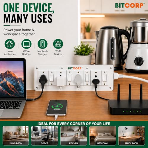 BITCORP 6A Extension Board 4 Socket 4 Switch, 1500W, 3M 0.75mm ISI Certified Wire - Image 3