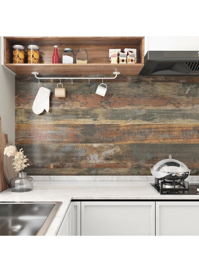 Wallercity Vintage Butcher Block Contact Paper for Countertops Vinyl Red/Brown Thick Waterproof Bathroom Wood Grain Peel and Stick Wallpaper for Cabinets Table Top Kitchen Backsplash 15.8''x78.7'' - Image 2