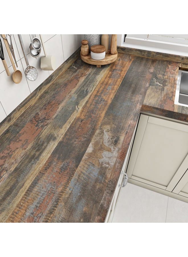 Wallercity Vintage Butcher Block Contact Paper for Countertops Vinyl Red/Brown Thick Waterproof Bathroom Wood Grain Peel and Stick Wallpaper for Cabinets Table Top Kitchen Backsplash 15.8''x78.7'' - Image 1