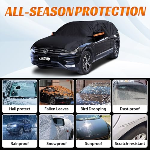 COVERRA Half Car Cover Sedan, Hail Protector Car Cover with Cotton Liner, Sunroof & Windshield Cover for Ice and Snow, All Weather Vehicle Body Cover for Sun, Rain, Dust - Image 3