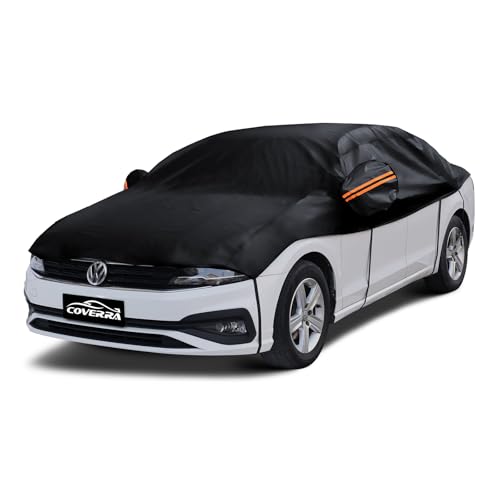 COVERRA Half Car Cover Sedan, Hail Protector Car Cover with Cotton Liner, Sunroof & Windshield Cover for Ice and Snow, All Weather Vehicle Body Cover for Sun, Rain, Dust - Image 1