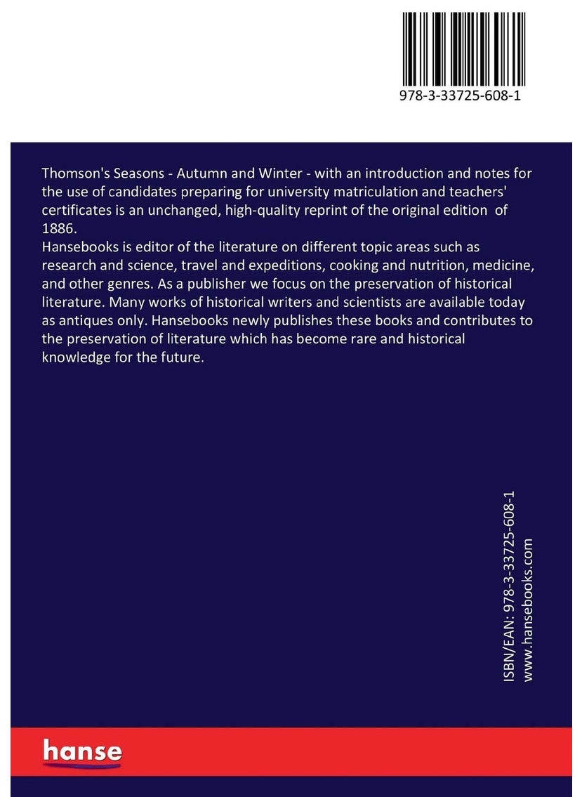 Thomson's Seasons - Autumn and Winter: with an introduction and notes for the use of candidates preparing for university matriculation and teachers' certificates  - Image 2