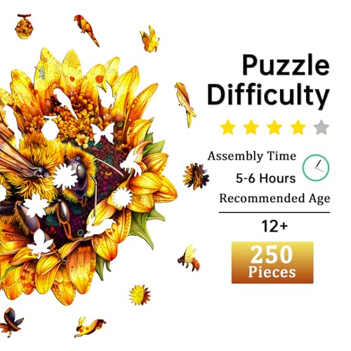 Jigfoxy Wooden Puzzles for Adults Bee Wood Puzzles Adult Unique AnimalShaped Wooden Jigsaw Puzzles Christmas Thanksgiving Gifts for Puzzle Lovers Family and Friends L134 128in250pcs - Image 5