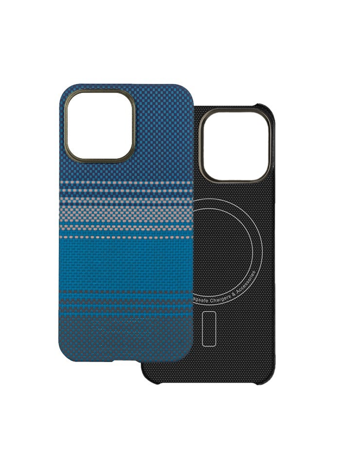 Case for iPhone 15 Pro with MagSafe, Slim & Light Minimalist Style Protective Cover, 1500D Aramid Fiber Made, Carbon Fiber Texture, Sunrise Blue - Image 1