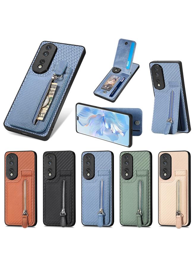 Green Tiger Case For Honor 80 SE Carbon Fiber Vertical Flip Zipper Phone Case - Image 5