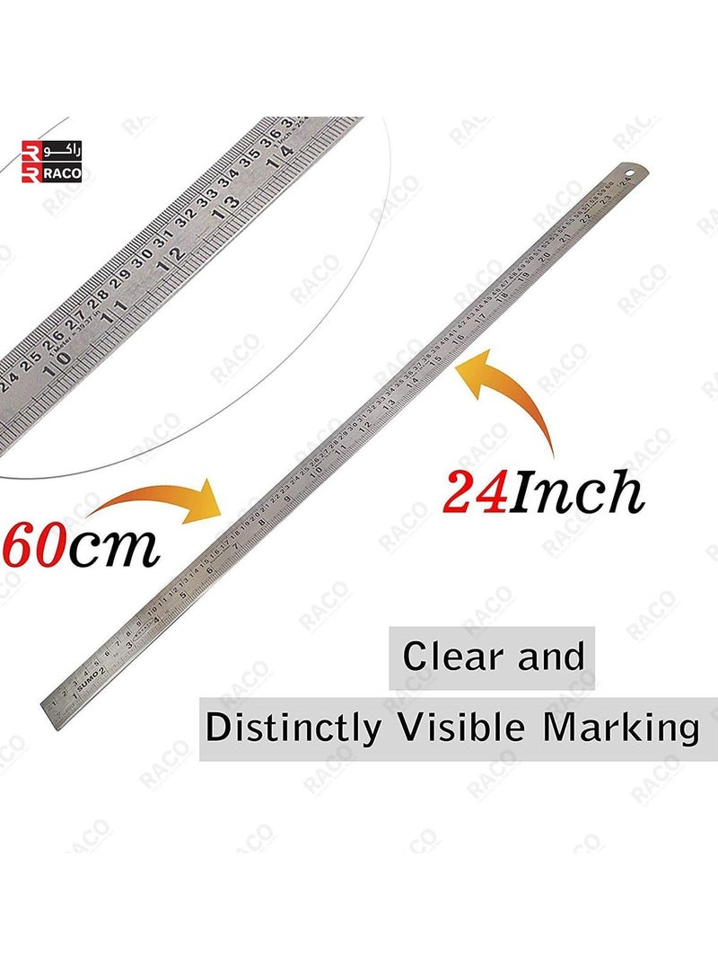 RACO مسطرة ريكو أوكن من الفولاذ المقاوم للصدأ | مقياس SS ثقيل مع جدول تحويل للمدرسة، المكتب، المنزل، المعماريين، المهندسين، ومواد الحرف (24 بوصة، 60 سم) - Image 2