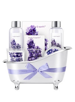 BODY & EARTH Bath Spa Gift Basket for Women, Body & Earth Lavender Scented 4 Pcs Home Spa Gift Kit with Shower Gel, Bubble Bath, Bath Salts and Bath Soap, Best Gift for Her  - Image 1