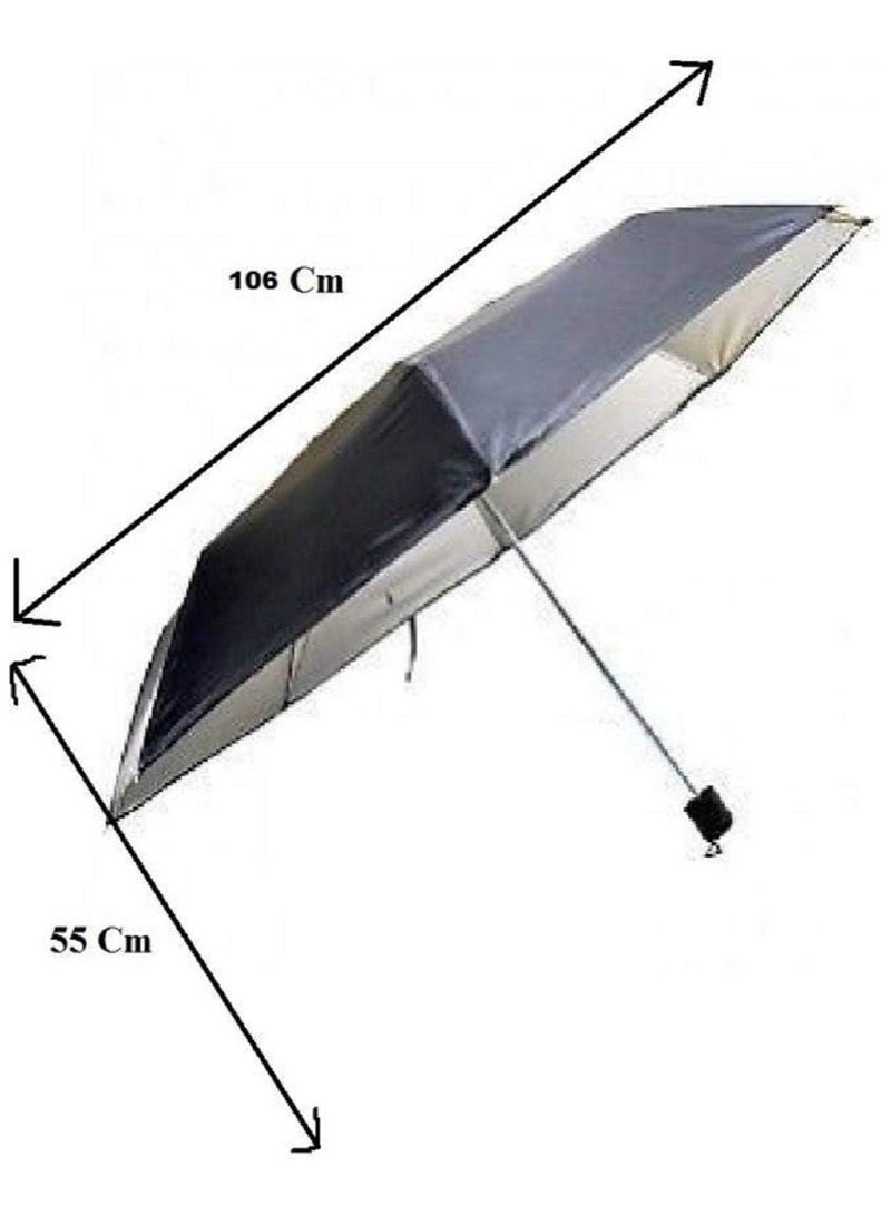 Generic Compact Travel Umbrella – Windproof, UV-Blocking Sun & Rain Umbrella, Black/Silver, Lightweight Folding with Wrist Strap - Image 2