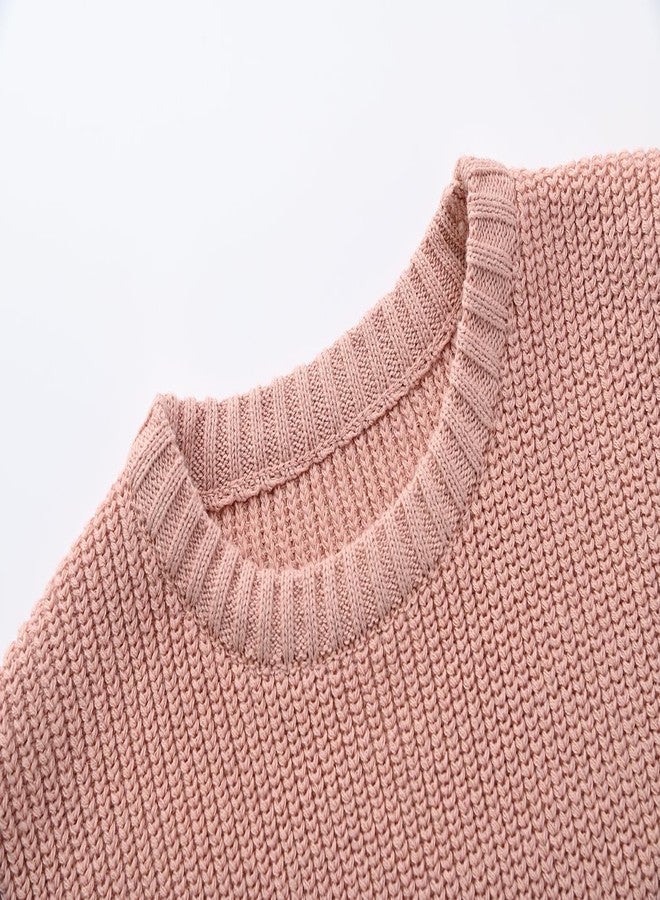 Teach Leanbh Toddler Baby Boys Girls Cotton Knitted Sweater Warm Soild Pullover Top Autumn Winter Outfits (US, Age, 4 Years, Creamy White) - Image 4