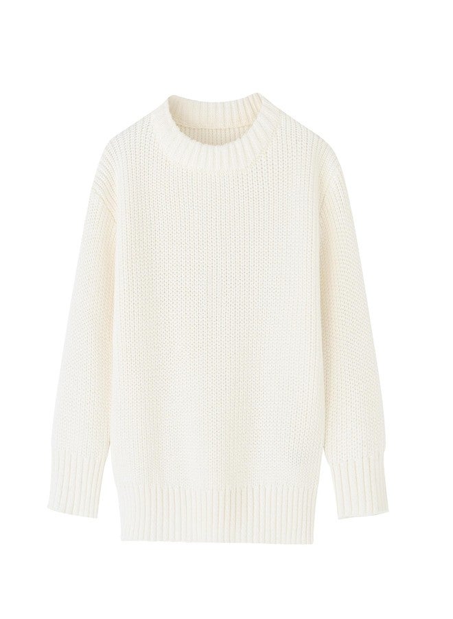 Teach Leanbh Toddler Baby Boys Girls Cotton Knitted Sweater Warm Soild Pullover Top Autumn Winter Outfits (US, Age, 4 Years, Creamy White) - Image 1