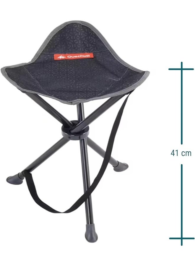 Portable Camping Stool, 41 cm Height, Foldable Tripod Design, Black - Image 2