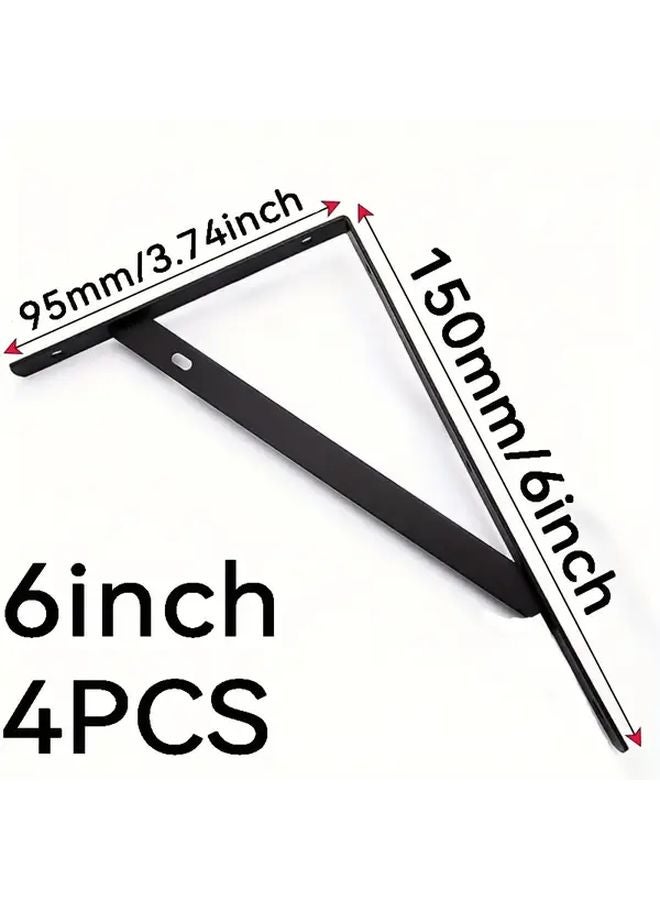 4Pcs Black L Shaped Corner Brackets 6 Inches Heavy Duty Steel Shelf Support - Image 4