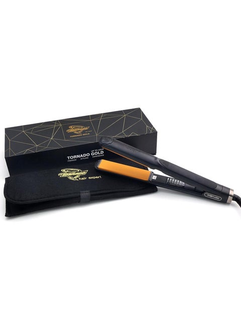 TORNADO Gold Hair Straightener, Floating Gold Ceramic Plates with Temperature Control up to 980°F, Black