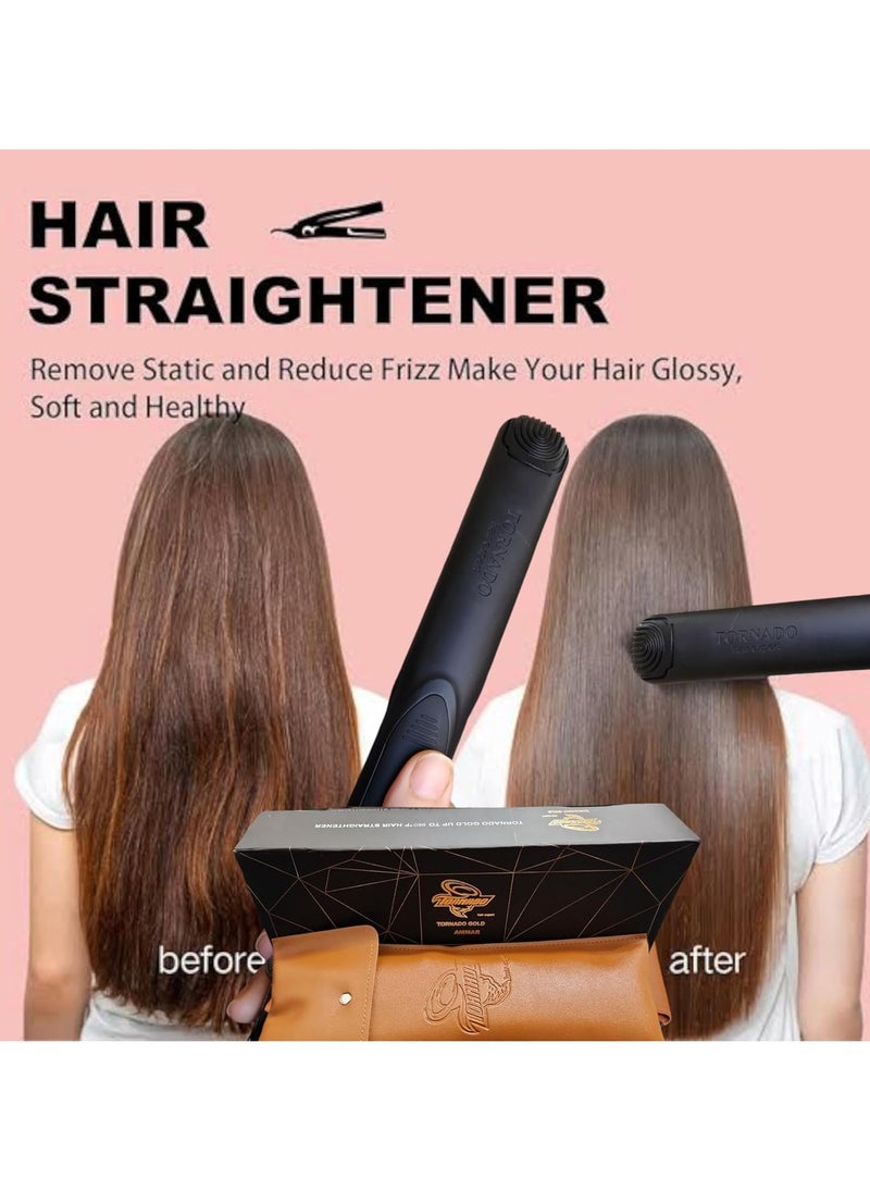 tornado gold - TORNADO Gold Hair Straightener, Floating Gold Ceramic Plates with Temperature Control up to 980°F, Black - Image 1