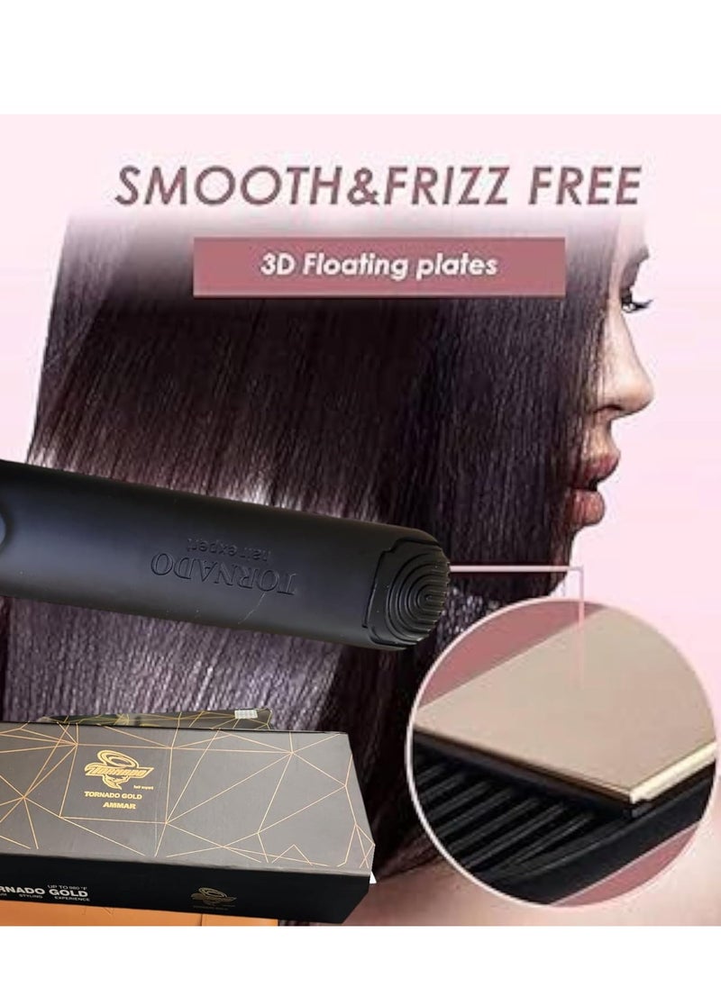 tornado gold - TORNADO Gold Hair Straightener, Floating Gold Ceramic Plates with Temperature Control up to 980°F, Black - Image 1