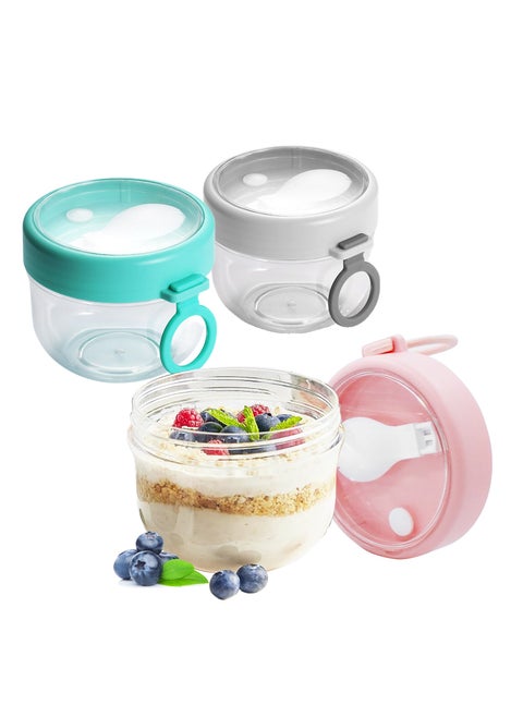 Lenamos 3 Pack Overnight Oats Containers with Lids and Spoons,20 oz(600ml) Large Capacity Airtight Overnight Oats Jars with Handles, Portable Breakfast Yogurt Jars Cereal On The Go Container