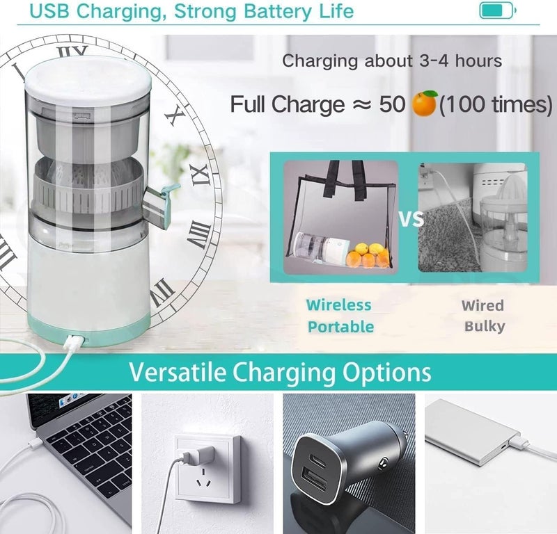 WISELIFE Rechargeable Citrus Juicer Orange Squeezer Mosambi Juicer Wireless Portable Juicer Blender with USB Charging Electric for Kitchen Travel Food TransportTravelPicnic Citrus Juicer - Image 3